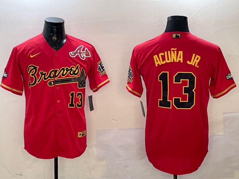 Men Atlanta Braves #13 Acuna jr Red gold Game 2025 Nike MLB Jersey style 2->atlanta braves->MLB Jersey